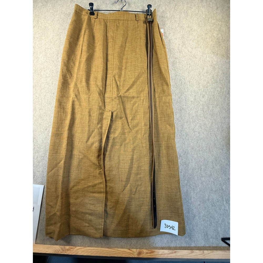 NWT Conrad C Mustard Yellow Textured Maxi Skirt with Belt Front Slit Size 12